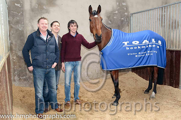 Colm McDonnell, with brothers Conor & Chris, owner of Hidden Horizons winner of the Toals bookmakers Ulster Grand National at Downpatrick - CU2D1403-Edit-3