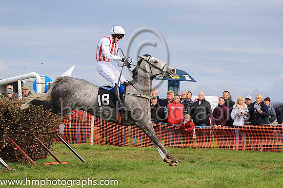 DROPS OF JUPITOR and M J O'Hare ( 18 , WHITE  RED STRIPES; white sleeves; white cap ) Trainer: M.J. O'Hare,, Owner : Sara O'Hare