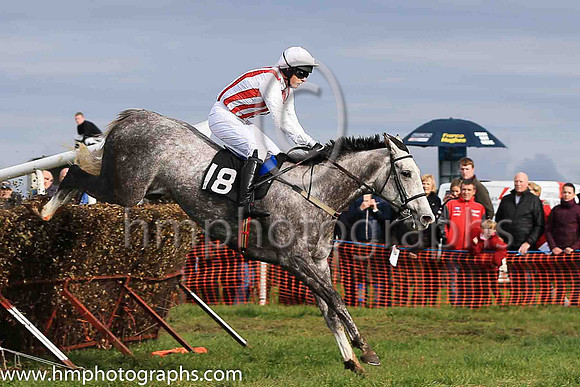 DROPS OF JUPITOR and M J O'Hare ( 18 , WHITE  RED STRIPES; white sleeves; white cap ) Trainer: M.J. O'Hare,, Owner : Sara O'Hare