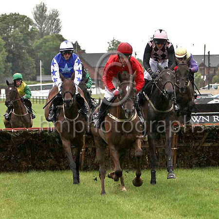 Letherbelucky & P Townend - 2nd (1, royal blue, light blue star) , Top Madam & D J Condon - Winner (8, red, emerald green cross) & Bobbina & Andrew J McNamara - 3rd (2, black & pink diamond-FT8E5120-e
