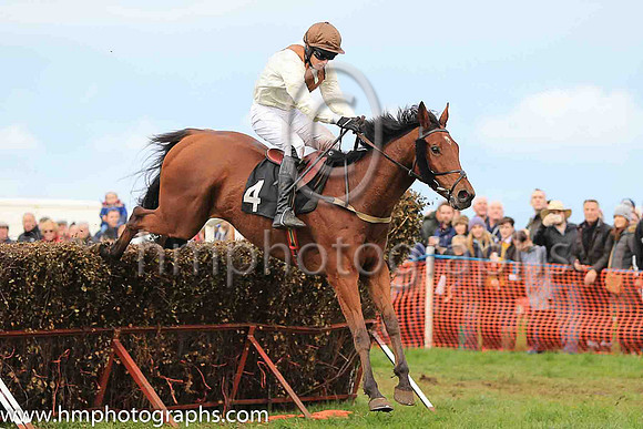 LOUGHVIEW LADDIE and M J O'Hare ( 4 , BEIGE,brown chevron; beige sleeves; brown cap ) Trainer: Mrs John B. Ross,, Owner : Macklin, Sean