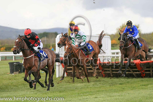 01st Tullybeg and J C Gainford7 ( 2 , green  and white chevrons ) Trainer - Mrs D Foster , Owner - Noel Moran  Mrs Valerie Moran