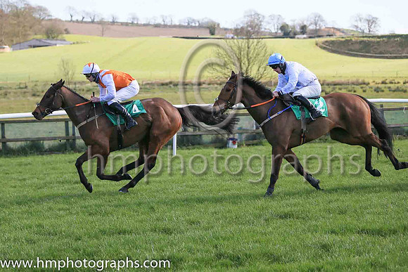 pu Music Therapy and P K Donovan7 ( 2 , white, blue cross ) Trainer - E J OGrady , Owner - E J Dwyer