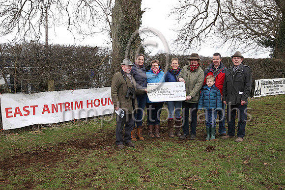 East Antrim Hunt raised £3,600 at a Charity Auction and Donation Draw for the Cancer Fund for Children Northern Ireland - l to r Roy Logan, Kerrie Knipe, Cathy Roundtree, Sarah Kinnear, Diane Gi