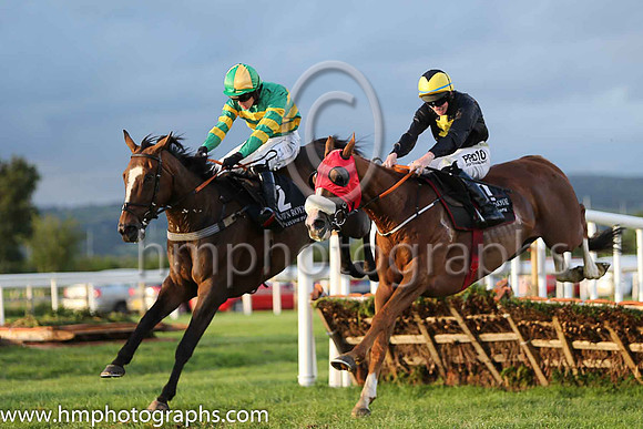 02nd Badgerfort and Niall P Madden (2, emerald green and orange hooped), trainer Niall Madden and 01st Vote of Confidence and Jack Kennedy (7, black, yellow cross) , trainer Gordon Eiliott
