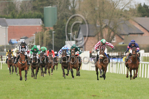 01st Me Too Please and Mr N McParlan3 ( 6 , maroon  and white stripes ) Trainer - A L T Moore , Owner - Mrs A L T Moore