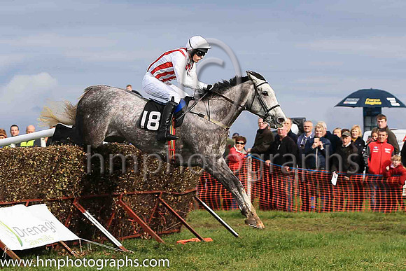DROPS OF JUPITOR and M J O'Hare ( 18 , WHITE  RED STRIPES; white sleeves; white cap ) Trainer: M.J. O'Hare,, Owner : Sara O'Hare