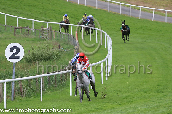 Race 1 winner - Roaring Potter ridden by Shane Fitzgerald in red colours with white diamond, number 1