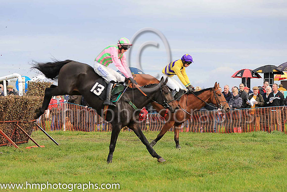 LADY ZAZ and D G Lavery ( 13 , PINK  LIGHT GREEN STRIPES; pink sleeves; pink  light green striped cap ) Trainer: I. R. Ferguson,, Owner : Zara McCombe