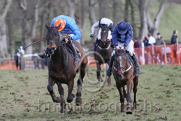 01st BRIDGE END? and N McParlan ( 6 ,Antrim (H)?- BLUE  WHITE HOOPS; blue, plain sleeves; orange cap,white spots ) Trainer: I. R. Ferguson,, Owner : Ferguson Jane  Paul