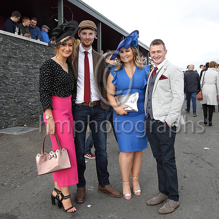 Cliona Doyle from Burren, Brian Kuke Kelly from Finnis, Katie Campbell from Warrenpoint and Dylan Hunter from Kilkeel enjoying the craic at Downpatrick Ulster National Racemeeting on Sunday.