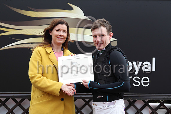 Claire Rutherford and Paul Townend after Paul won the Racing TV Maiden Hurdle on Roll again at Down Royal