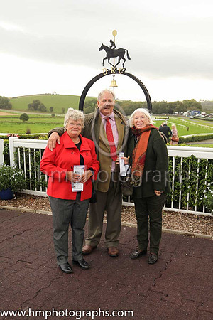 June Millar, Director of Kelso Race Course, JohnnyJeffrey, Chairman of Kelso Race Course and Ann Rutherford Kelso Race Course supporter at Downpatrick Race Course.