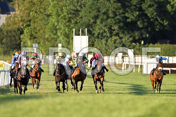 Tus Nua (left in stripped cap) leads and goes on to win, Jockey Mr M P Fogarty- FT8E1195-e