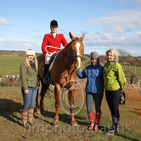 Emma Bissenden, Declan Feeney - Huntsman , Seainin Mahon and Natasha Lavery at the east Down Point to Point steeplechases at Tyrella