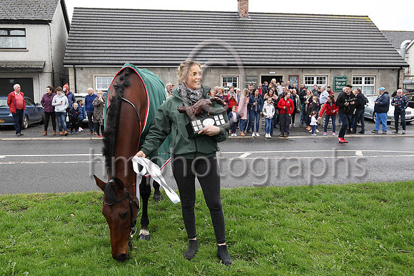 Balnaslow and groom Sophie Bell in from of Teewdies Bar and Bistro in Parkgate - FT8E3371