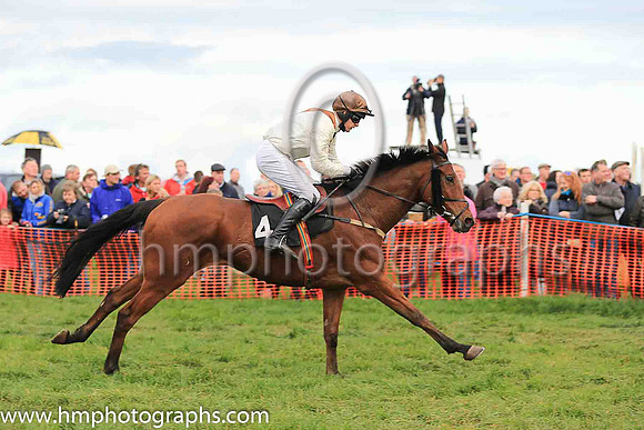 LOUGHVIEW LADDIE and M J O'Hare ( 4 , BEIGE,brown chevron; beige sleeves; brown cap ) Trainer: Mrs John B. Ross,, Owner : Macklin, Sean