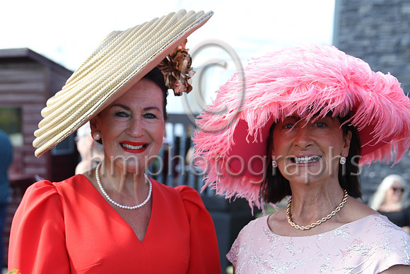Faith Amond from County Carlow and Veronica Walsh from Navan at Downpatrick Racecourse Ladies Day on Monday
