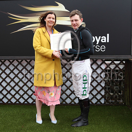 Claire Rutherford and Paul Townend after Paul won the Racing TV Maiden Hurdle on Roll again at Down Royal