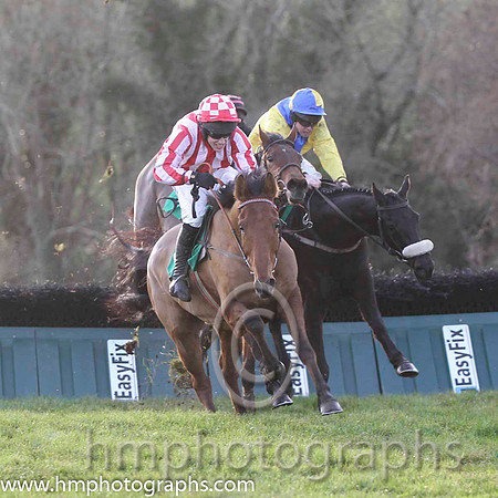 01 Allez Vic & B Hayes - winners (3, red and white stripes ) & 02 Redclue & A E Lynch - 2nd (10, royal blue & yellow diabolo) - FT8E1285-28