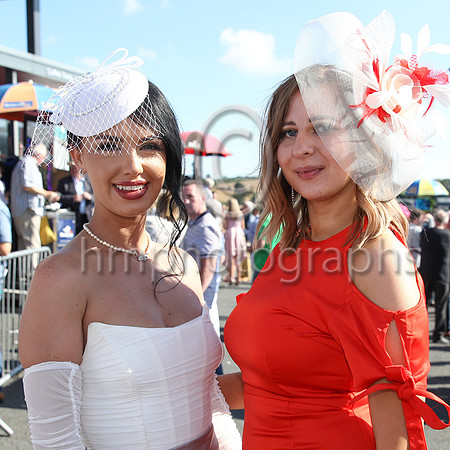 Rebecca McMaster and Natasha Fitzsimmons from Downpatrick at the Downpatrick Racecourse Ladies Day on Monday
