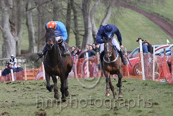 01st BRIDGE END? and N McParlan ( 6 ,Antrim (H)?- BLUE  WHITE HOOPS; blue, plain sleeves; orange cap,white spots ) Trainer: I. R. Ferguson,, Owner : Ferguson Jane  Paul
