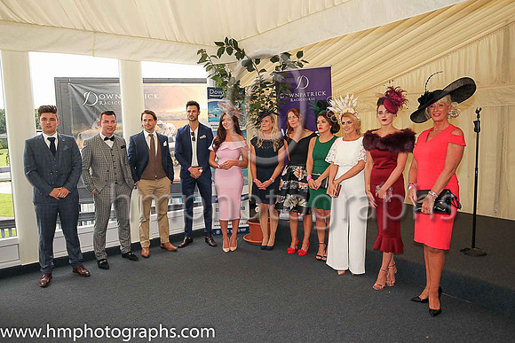 Judges and some of the finalists in the Downpatrick Raceourse Ladies Day Most Appropriately Dressed Lady, Best Dressed Gentleman and Winner Alright Hair Competitions