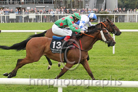 01st Scenic Star ( 6 , royal blue  white qtrd ) and G.J. Phillips - Trainer : Gavin Cromwell - Owner : Eugene A. Bourke
