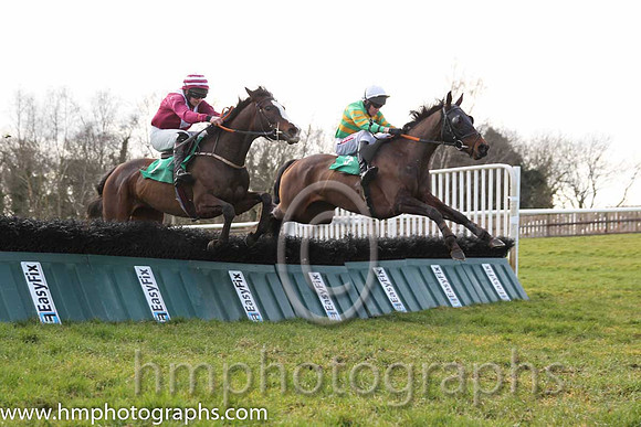 Race 3 2nd - Feel The Air (IRE) (6 ) Jockey: M P Butler - Trainer: M M McNiff - maroon, white chevron and Race 3 1st - Jumptoconclusions (IRE) (5 ) Jockey: B J Geraghty - Trainer: E J O'Grady - green