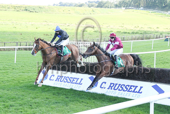 Uhtred and Richard Condon (5, Maroon, white star) winners of Race 5 The Daria Capska Miss Northern Ireland Opportunity Beginners Steeplechase