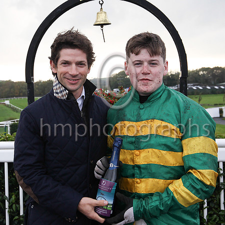 Sam Waley-Cohen and winning jockey Luke Dempsey at Downpatrick Racecourse
