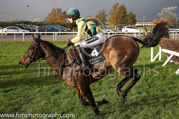 04th Mill Forge and D E Mullins ( 4 , light green, dark blue diagonal stripes ) Trainer - M McCausland , Owner - Mark McCausland