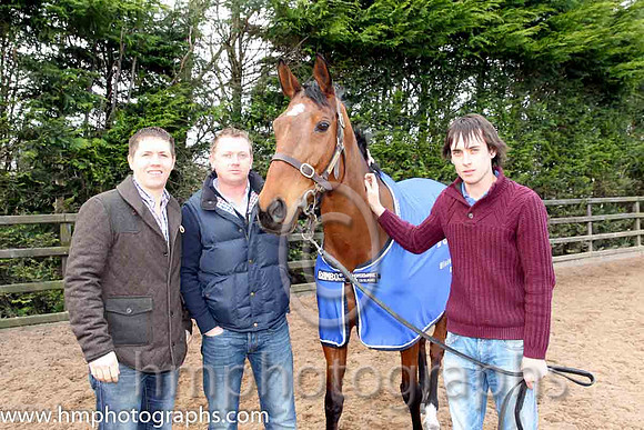 Colm McDonnell, with brothers Conor & Chris, owner of Hidden Horizons winner of the Toals bookmakers Ulster Grand National at Downpatrick - CU2D1442-Edit-27