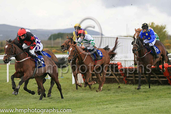 01st Tullybeg and J C Gainford7 ( 2 , green  and white chevrons ) Trainer - Mrs D Foster , Owner - Noel Moran  Mrs Valerie Moran