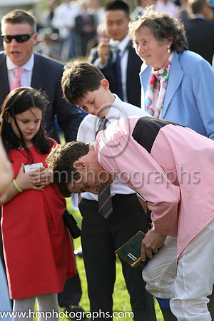 Fran Berry signing autographs after winning Race 3 on Toe The Line trainerd by J E Kelly at Irish Champion Weekend at Leopardstown
