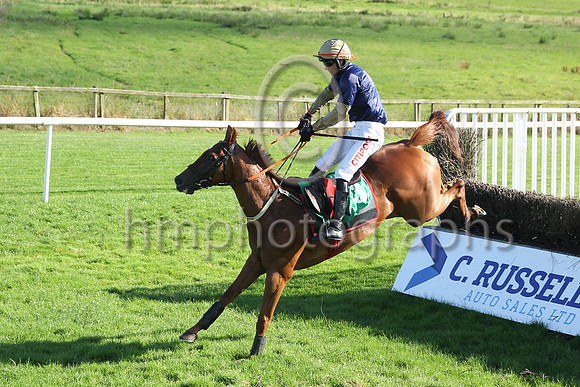Shantou Sisu and Danny Mullins (dark blue, orange sleeves) winners of Race 6 The Downpatrick Handicap Steeplechase