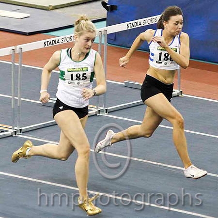 Sarah Lavin (185) Emerald AC - 4th & Sandra Lawler (186) Celbridge AC 3rd - Senior Women's 60m Hurdles Heats - CU2D3564-e