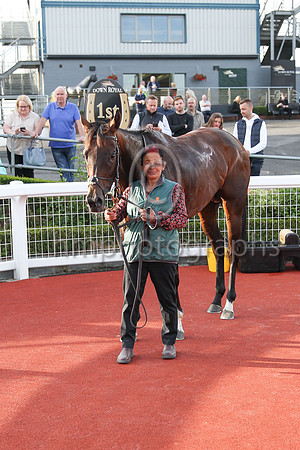 Hazel Galloway with Perotan winner of Her Majesty's Plate (Listed Race) in the winner's enclosure at Down Royal on 22nd July 2022
