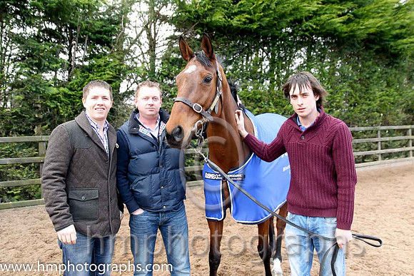 Colm McDonnell, with brothers Conor & Chris, owner of Hidden Horizons winner of the Toals bookmakers Ulster Grand National at Downpatrick - CU2D1443-Edit-29
