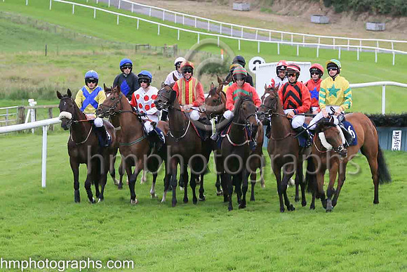 At the start for Race 6 - The Silk Plaster NI Handicap Hurdle at The Family Fun Raceday at Downpatrick Race Course on Wednesday 13th July 2022.