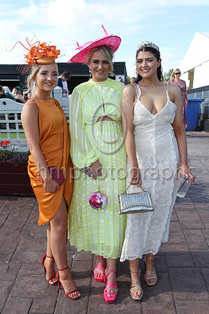 Clara Cultra, Olivia Mooney from Downpatrick and Keira Gordon from Kilclief at the Downpatrick Racecourse Ladies Day on Monday