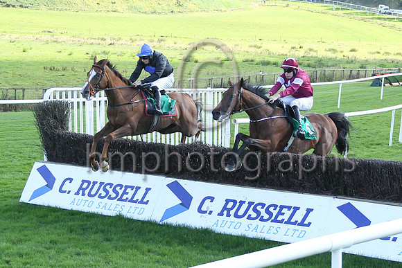 Uhtred and Richard Condon (5, Maroon, white star) winners of Race 5 The Daria Capska Miss Northern Ireland Opportunity Beginners Steeplechase