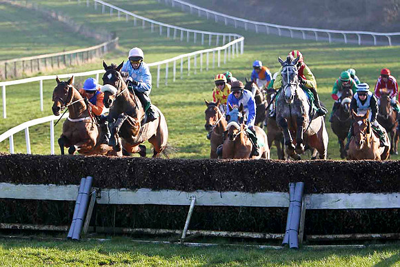 Inoma James (white noseband) , 8th Jockey C D Maxwell & Hughies Grey Winner, Jockey M Darcy dispute the lead - FT8E0488-e