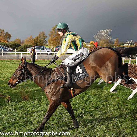 04th Mill Forge and D E Mullins ( 4 , light green, dark blue diagonal stripes ) Trainer - M McCausland , Owner - Mark McCausland