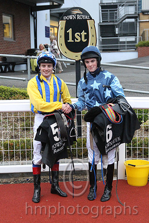 Jockeys Declan McDonagh and Tom Madden shake hands after riding a dead heat at Down Royal