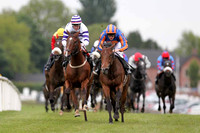 R7 - Slade (White & Purple Hoops) Rider P J Smullen and Rockymountainhigh (Royal Blue Orange Disc) Rider Johnny Murtagh battle it out. Rochymountainhigh won the race - FT8E0605-e