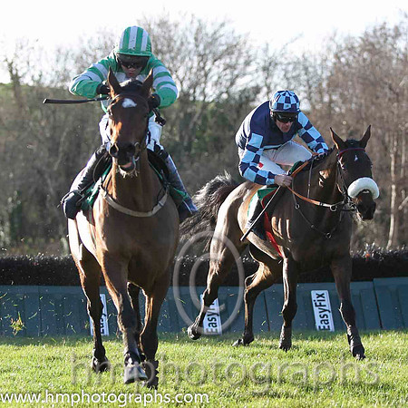 01 Rasco & R M Moran - winners (4, emerald green and white hoops) & 02 Royal Captain & D N Russell - 2nd (5, dark blue, light blue hoop) - FT8E1160-42