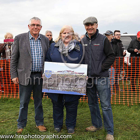 John Hegarty, Jennifer O'Kane owner of The Royal Courst Hotel race sponsors and successful trainer David Christie