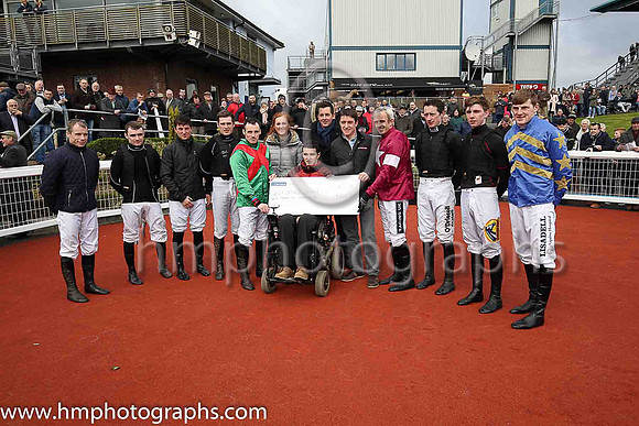 Presentation by Jonjo Bright, Reah Magee and Robert Carlise of East Antrim Hunt to the Irish Injured Jockeys Fund at Down Royal.