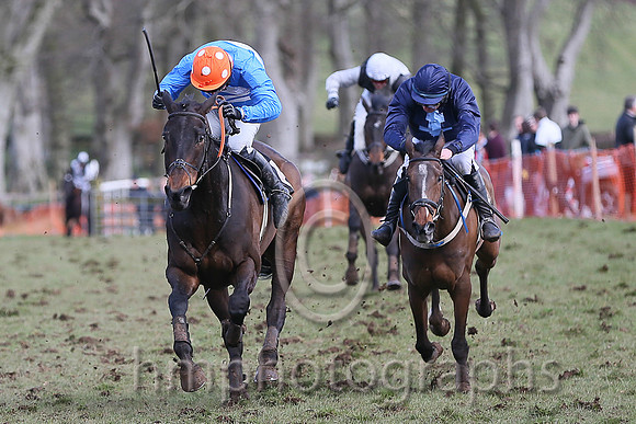 01st BRIDGE END? and N McParlan ( 6 ,Antrim (H)?- BLUE  WHITE HOOPS; blue, plain sleeves; orange cap,white spots ) Trainer: I. R. Ferguson,, Owner : Ferguson Jane  Paul